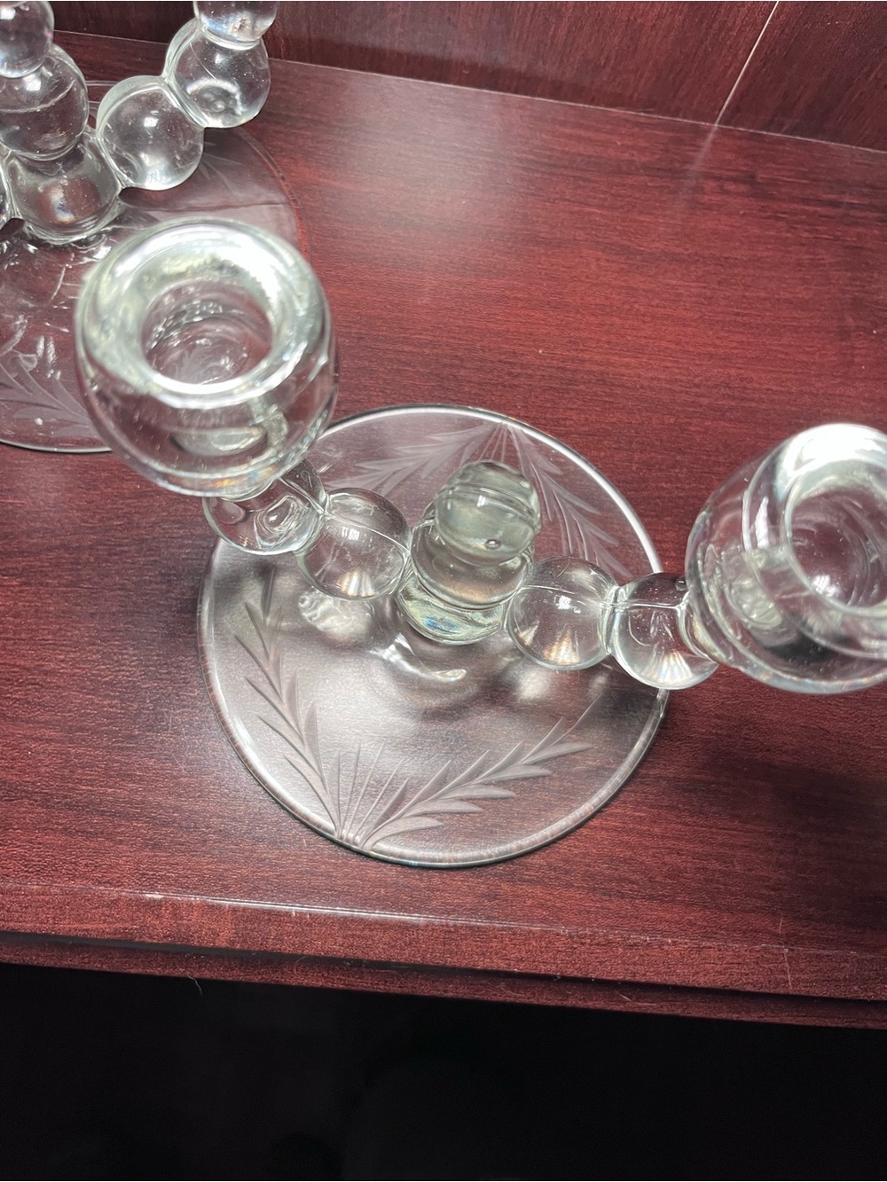 Vintage Paden City Glass Double Candlestick Holders Clear Bubble Glass Unmarked - Picture 4 of 9